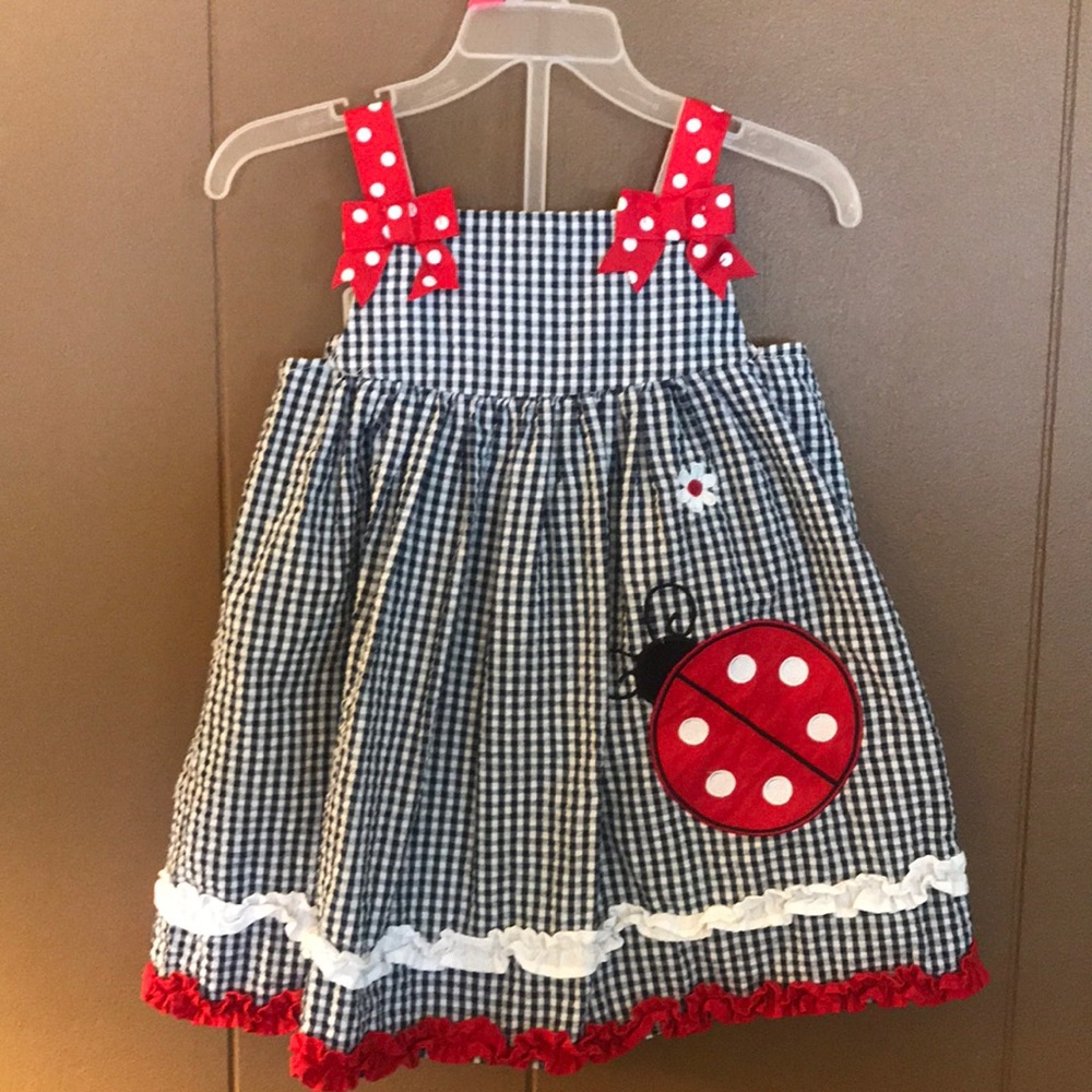 Gingham infant ladybug dress with bloomer